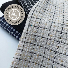 Boucle Stoff Quadrate, cremewei� schwarz dunkelblau