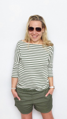 Rippenjersey Streifen 1 cm, armygr�n cremewei� (garngef�rbt)