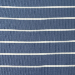 Rippenjersey Stoff breite Streifen, creme jeansblau (garngef�rbt)