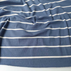 Rippenjersey Stoff breite Streifen, creme jeansblau (garngef�rbt)