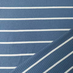 Rippenjersey Stoff breite Streifen, creme jeansblau (garngef�rbt)