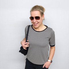 RESTST�CK 125 cm Jacquard Jerseystoff Hahnentritt Pepita, schwarz wei�