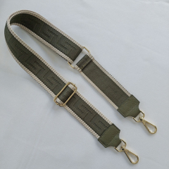 Taschengurt Taschenriemen grafisches Muster 3D-hellbeige armygr�n-armygr�nes Leder- gold Schnallen