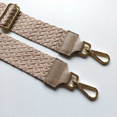 Taschengurt Taschenriemen Webmuster Weave - hellbeige beige -beiges Leder- gold Schnallen