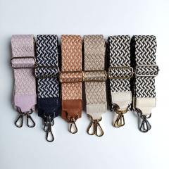 Taschengurt Taschenriemen Webmuster Weave - hellbeige schwarz -schwarzes Leder- gold Schnallen