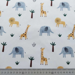 Softshell Stoff Jackenstoff L�wen Elefanten Giraffen Zootiere, grauweiss