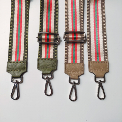 Taschengurt Streifen dunkelbeige beige rot gr�n-beige Leder - silber Schnallen
