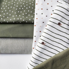 Jerseystoff schmale Streifen 2 mm Garn gef�rbt, wei� khakigr�n #KK028