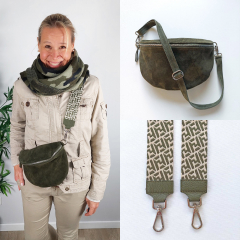 Bauchtasche Wildleder mit Wildlederriemen -army gr�n - silber Schnallen-Made in Italy