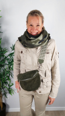 Bauchtasche Wildleder mit Wildlederriemen -army gr�n - silber Schnallen-Made in Italy