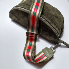 Bauchtasche Wildleder mit Wildlederriemen -army gr�n - silber Schnallen-Made in Italy
