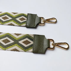Taschengurt Taschenriemen Rauten Ethnomuster- armygr�n limegr�n beige -armygr�nes Leder-silber Schnallen