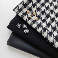 Boucle Stoff Hahnentritt Lurex, schwarz cremewei�