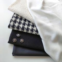 Boucle Stoff Hahnentritt Lurex, schwarz cremewei�