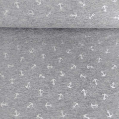 Jerseystoff Foliendruck kleine Anker silber metallic grau meliert