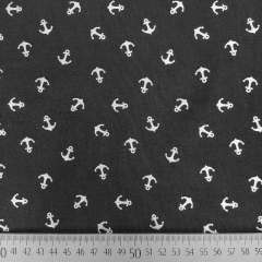 Jerseystoff Foliendruck kleine Anker silber metallic schwarz