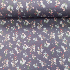Jerseystoff Blumen Zweige, rosa t�rkis mittelgrau