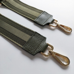 Taschengurt Streifen 3d uni - armygr�n-armygr�nes Leder - goldene Schnallen