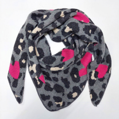 Dreieckstuch Schal Leopardenmuster Herzen Wollschal flauschig weich, schwarz wei� grau