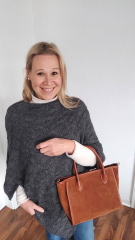 Poncho Strickstoff Zopfmuster Cape Umhang elegant klassisch, dunkelgrau