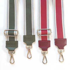 Taschengurt Streifen ecrue blaugrau weinrot - weinrotes Leder- silber Schnallen