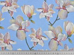 EINZELST�CK 114 cm Blusenstoff Digitaldruck Magnolien, hellblau