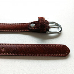 Lederg�rtel Kuhfell Uni Gr. 90 (109 cm) silber Schnalle, mittelbraun