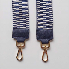Taschengurt Taschenriemen Ethno Zickzack blau wei� - blaues Leder - gold Schnallen