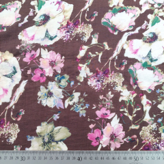 Viskose Mix leichte Webware gro�e Blumen Blusenstoff, rosa dunkelbraun