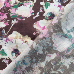 Viskose Mix leichte Webware gro�e Blumen Blusenstoff, rosa dunkelbraun