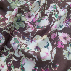 Viskose Mix leichte Webware gro�e Blumen Blusenstoff, rosa dunkelbraun