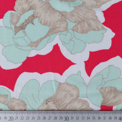Viskosestoff Borkenkrepp Blumen, wei� mint taupe rot