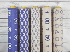 Dekostoff Anker Steuerr�der Baumwollstoff, marineblau hellbeige