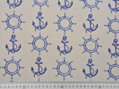 Dekostoff Anker Steuerr�der Baumwollstoff, marineblau hellbeige