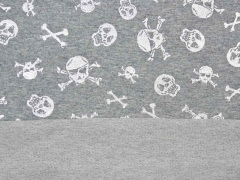 RESTST�CK 117 cm French Terry Sweatstoff Glitzer-Totenkopf Foliendruck, silber grau