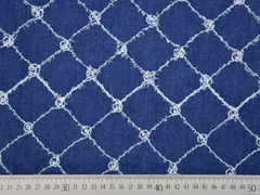 RESTST�CK 101 cm Jeansstoff bestickt Rauten Fransen, jeansblau