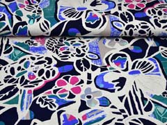 RESTST�CK 38 cm Viskosejersey Retroblumen, pink blau