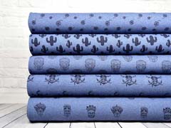 French Terry Sweat Inka K�pfe, jeansblau