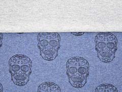 French Terry Sweat Totenk�pfe floral, jeansblau