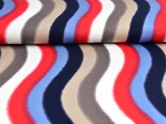Viskosejerseystoff geschwungene Streifen, rot beige