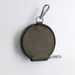Rundes Ledert�schchen Rundb�rse Taschenanh�nger - khakigr�n - silber Schnallen
