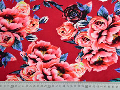 EINZELST�CK 149 cm Jerseystoff gro�e Rosen Digitaldruck, rot