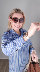 Baumwollstoff mit Stretch L�ngsstreifen, wei� mittelblau