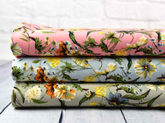 Blusenstoff Wildblumen elastisch, orange gelb beige