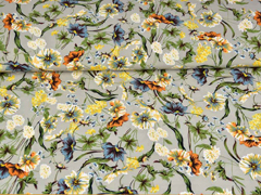 Blusenstoff Wildblumen elastisch, orange gelb beige