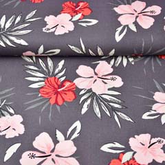 RESTST�CK 95 cm Viskose Leinen Webware Hibiskusbl�ten Palmbl�tter, dunkelbraun