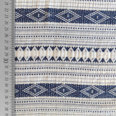 Jacquardstoff Rauten Bord�ren Boho-Style, jeansblau cremewei�