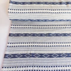 Jacquardstoff Rauten Bord�ren Boho-Style, jeansblau cremewei�