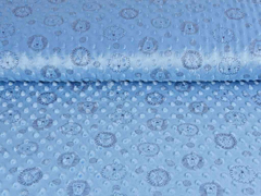 Fleece Minky Punkte L�wengesichter, helles jeansblau