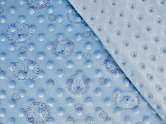 Fleece Minky Punkte L�wengesichter, helles jeansblau
